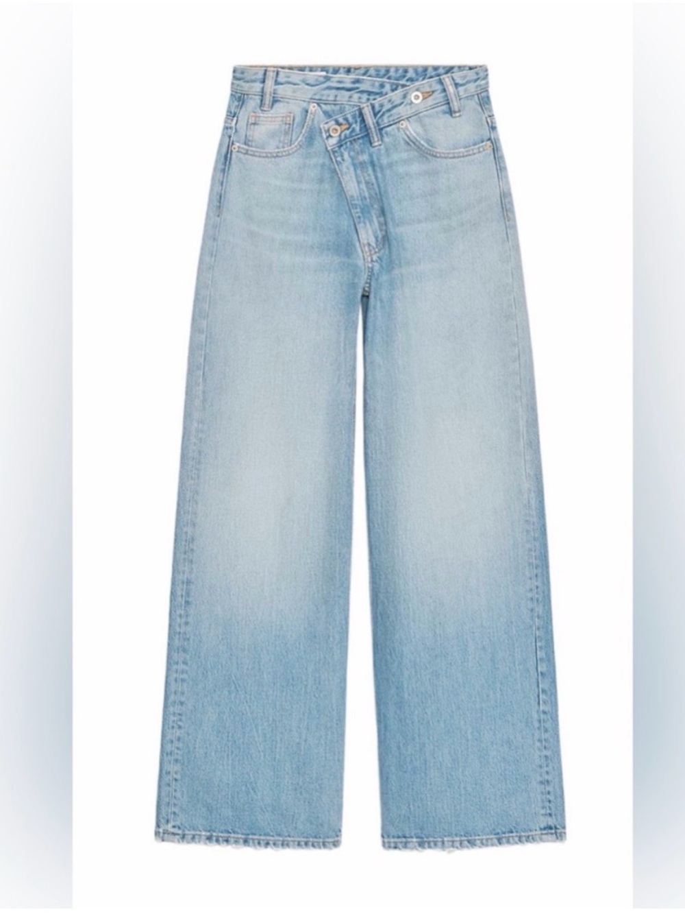 Zara Asymmetrical High-Rise Wide Leg Jeans - Light Blue